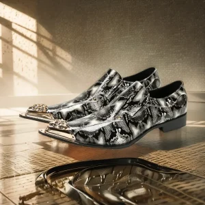 Spring and Autumn Python skin Metal Chain Fashion Shoes